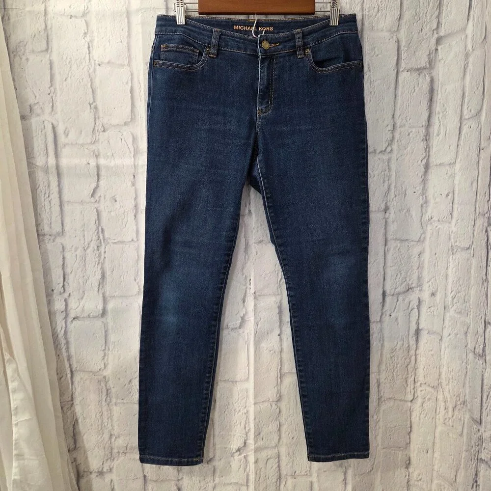 Michael Kors Size 8 Dark Wash Denim Blue Back Logo Detail Skinny Jeans